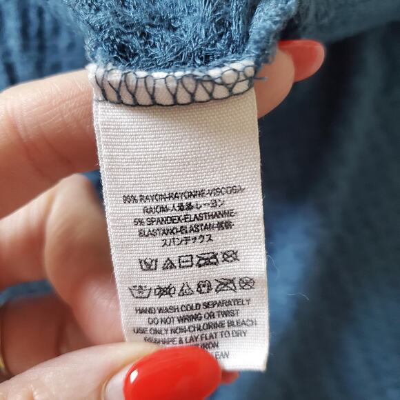 Free People Top Womens Medium Blue Waffle Knit Long Sleeve Layered Boho Top y2k - Picture 6 of 8